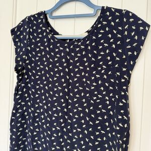 Joie Floral Short Sleeve Blouse Shirt Women’s Small Navy Blue 100% Silk Top